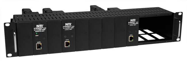 Mount up to 12 USB KVM extender modules into a single 2RU rack tray