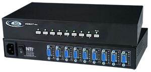 8-port VGA switch, 8 PC's to 1 VGA monitor, push buttons on front, rackmount kit