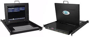 ANSI terminal drawer with 16-port console switch, 15" (381 mm) monitor, wrist-pad